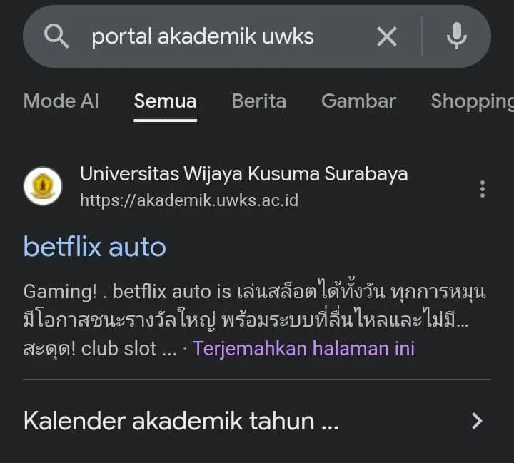 Index Google Portal Akademik UWKS Diretas, Pihak TIK Pastikan Data Mahasiswa Aman